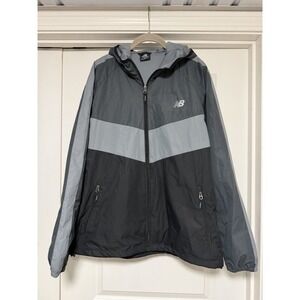 New Balance Men's Black/Grey Windbreaker With Hood, Mens XL